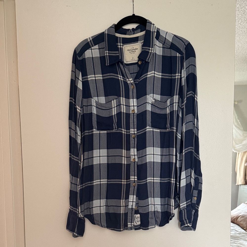 Abercrombie & Fitch Navy and White Plaid Shirt
